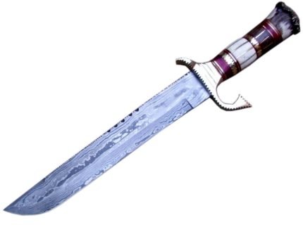 Damascus Bowie Knife Hunting Blade Fixed Survival Sheath W Tang Full Combat Tactical