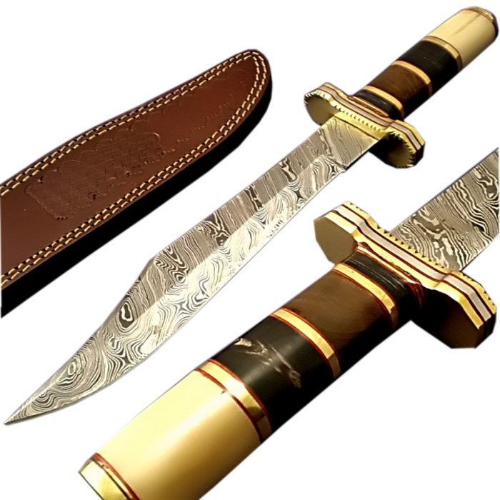 Damascus Hand Crafted Steel Knife Hunting Fixed Blade Handcrafted Custom