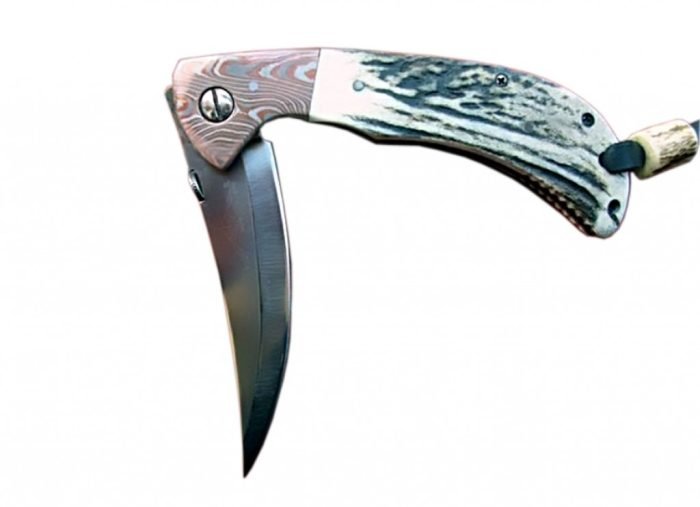 Persian Folding Damascus Pocket Knife Handmade leather sheath