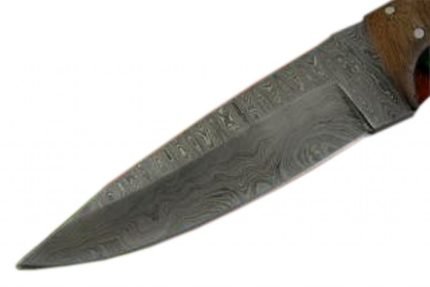 Damascus Pocket Knife Bull Horn Handle Robust Pattern