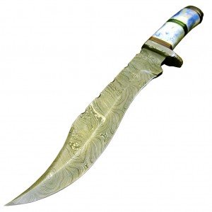 15" Damascus Bowie Hunter Blade Knife Excellent Finish New