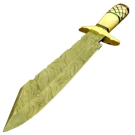 New Damascus Bowie Knife 13.8" Custom Sheath High Carbon Steel Beautiful  Patterned 