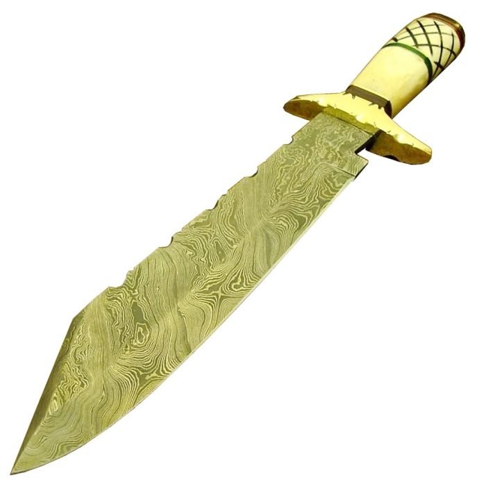 New Damascus Bowie Knife 13.8" Custom Sheath High Carbon Steel Beautiful  Patterned