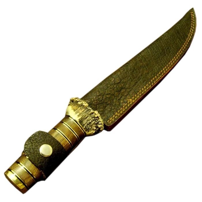 Bowie Damascus Crown Antler Knife Fantastic Excellent Finish Carbon Steel 15"