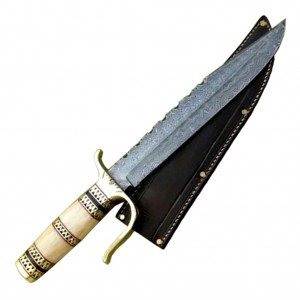 New Excellent Finish Custom Damascus Bowie Knife Camel Bone Handle Dashing Looks