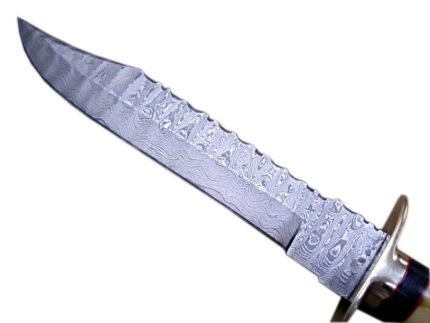 Damascus Steel Long Clip Knife Pocket Belt Folding Blade Camel Bone Handle