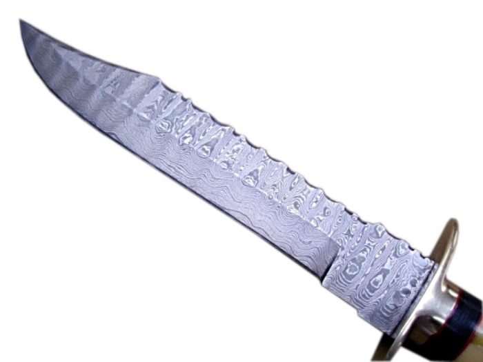 Damascus Steel Long Clip Knife Pocket Belt Folding Blade Camel Bone Handle