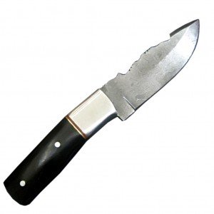 Bull Horn Damascus Steel Pocket Knife Magnificent Patterns Leather Strong Stitching