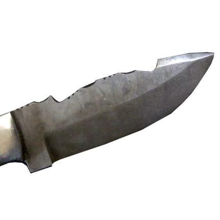 Bull Horn Damascus Steel Pocket Knife Magnificent Patterns Leather Strong Stitching