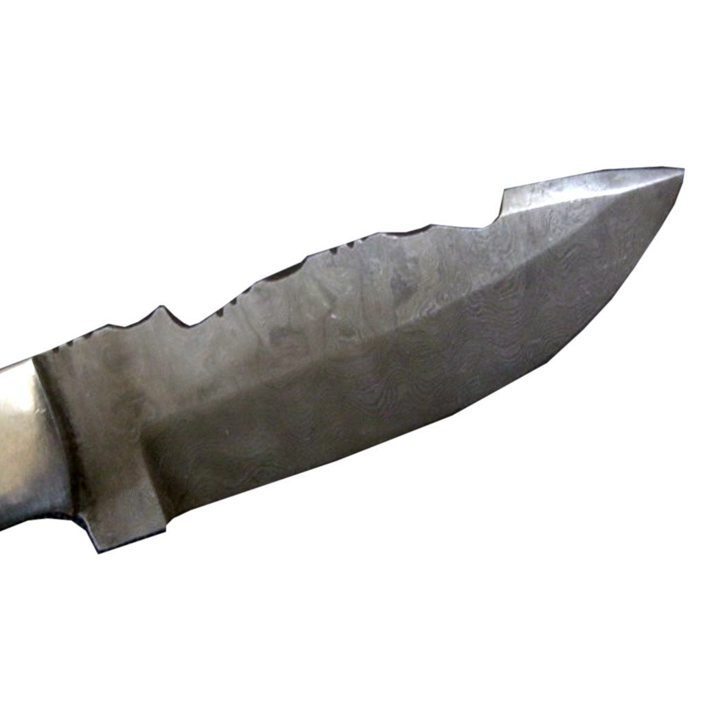 Bull Horn Damascus Steel Pocket Knife Magnificent Patterns Leather Strong Stitching