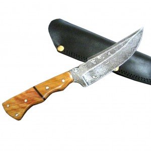 Handmade Damascus Hunter Pocket Knife Stunning Leather Sheath
