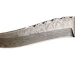 Red & Black Stripe Damascus Knife Geometry Patterns Chocolate Brown Leather Sheath