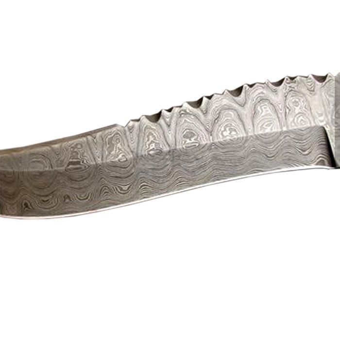 Red & Black Stripe Damascus Knife Geometry Patterns Chocolate Brown Leather Sheath
