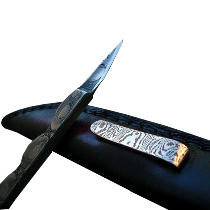 Custom Damascus Scalpel Knife Carbon Steel Layers Forged Leather Sheath
