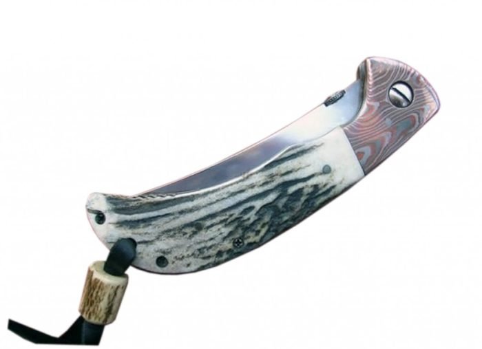Persian Folding Damascus Pocket Knife Handmade leather sheath