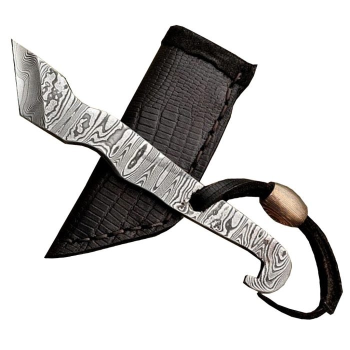 Damascus Bottle Opener Knife Spring Tactical Folding Tech Blade New