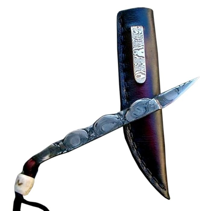 Custom Damascus Scalpel Knife Carbon Steel Layers Forged Leather Sheath