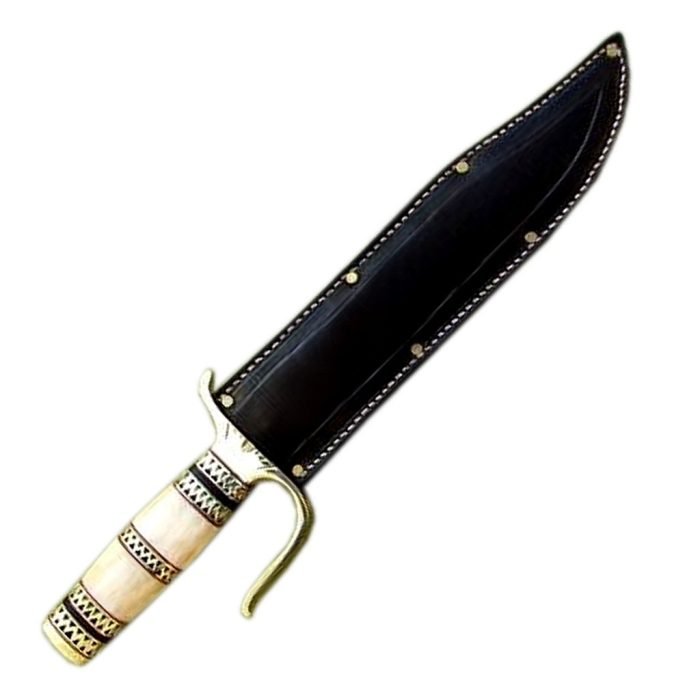 New Excellent Finish Custom Damascus Bowie Knife Camel Bone Handle Dashing Looks