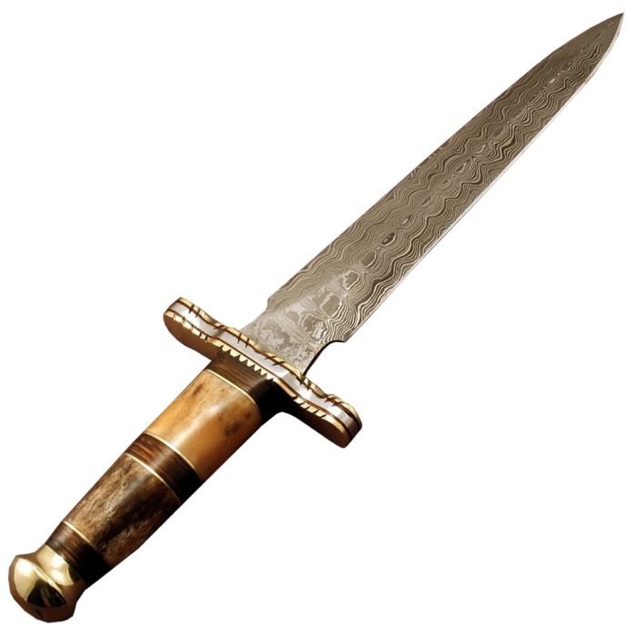 5 1/8" Damascus Carbon Steel Dagger Knife Hand Made Fixed Sheath Billet Forged