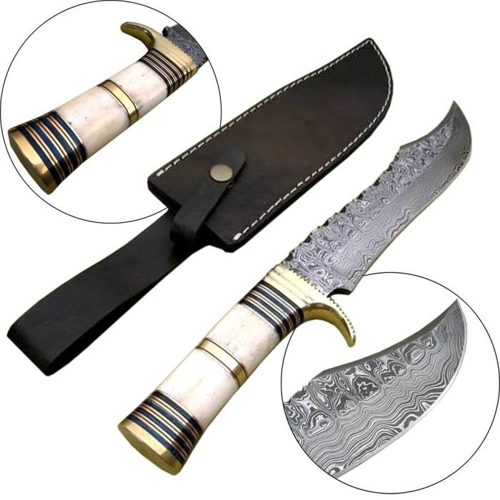 New Camel Bone Carbon Steel Damascus Knife Perfect Blade 14.1"