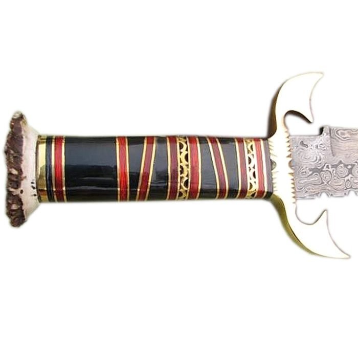 Damascus Bowie Hunting Knife 16.5" Stag Antler Handle Custom  Bowie Antler Steel Hand