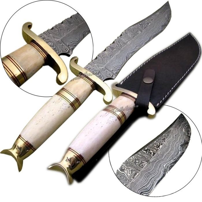 13.2" Bone Handle Damascus Knife High Carbon Steel Fantastic Rock Solid