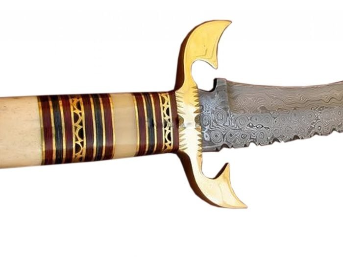 New Handmade Damascus Steel Knife Camel Bone Handle Handcrafted 17"