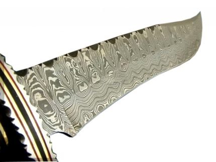 Hand Crafted Damascus Bowie Knife Fixed Custom Leather Bowie 15.4