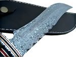 Horn Handle Hilt Damascus Steel Knife Fabulous Leather Sheath