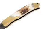 New Damascus Folding Blade Pocket Knife Strong Grip Orange Leather Sheath