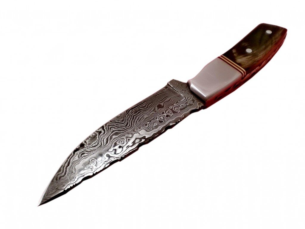 Damascus Hand Made Full Tang Pocket Knife Double Stitching Case