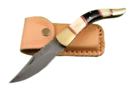 New Damascus Pen Clip Folding Knife Gorgeous Unique Handle 4.5"