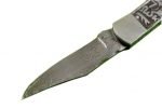 New Folding Knife Damascus Steel Blade Engraved Handle Black Leather Sheath