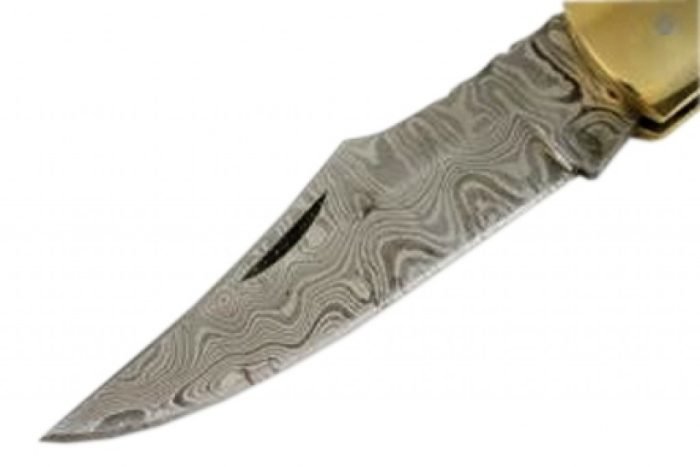 Damascus Steel Folding Pocket Knife Carbon Steels Forged Orange Sheath - Image 3