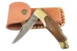 Damascus Steel Folding Pocket Knife Carbon Steels Forged Orange Sheath